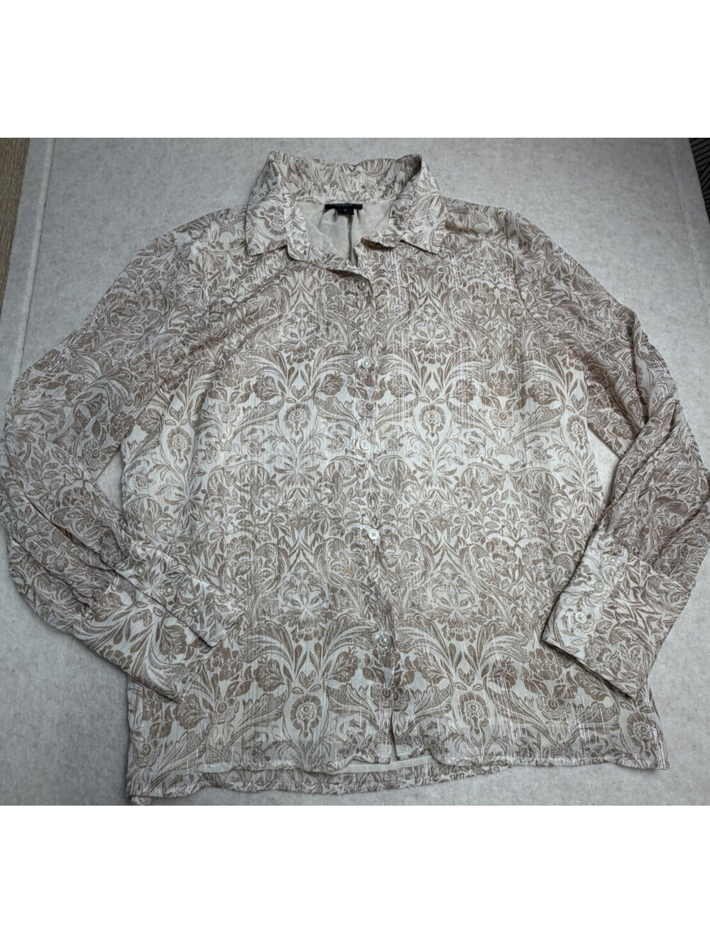 Halogen Womens Sz 1X Damask Print Collared Button Up Metallic Blouse